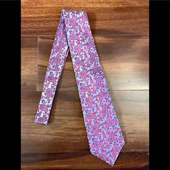 PAUL FREDRICK  Dressy 100% Silk Light Blue Paisley Necktie - Picture 2 of 9